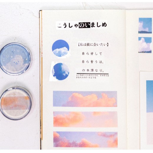 Băng keo washi tape màu mây trời Sticker Cloud hình tròn, trái tim trang trí planner sổ tay bullet journal Bosuashop