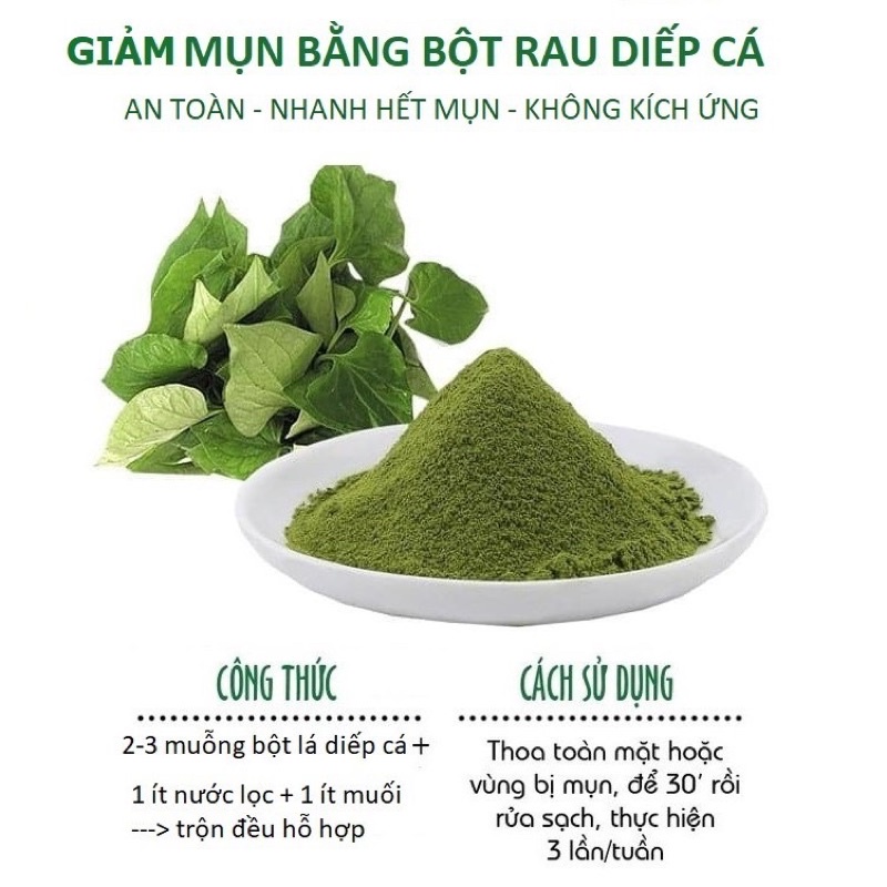 Bột Diếp Cá sấy lạnh 100% Organic , Mặt nạ diếp cá hữu cơ giảm mụn, trắng da, mờ thâm sạm