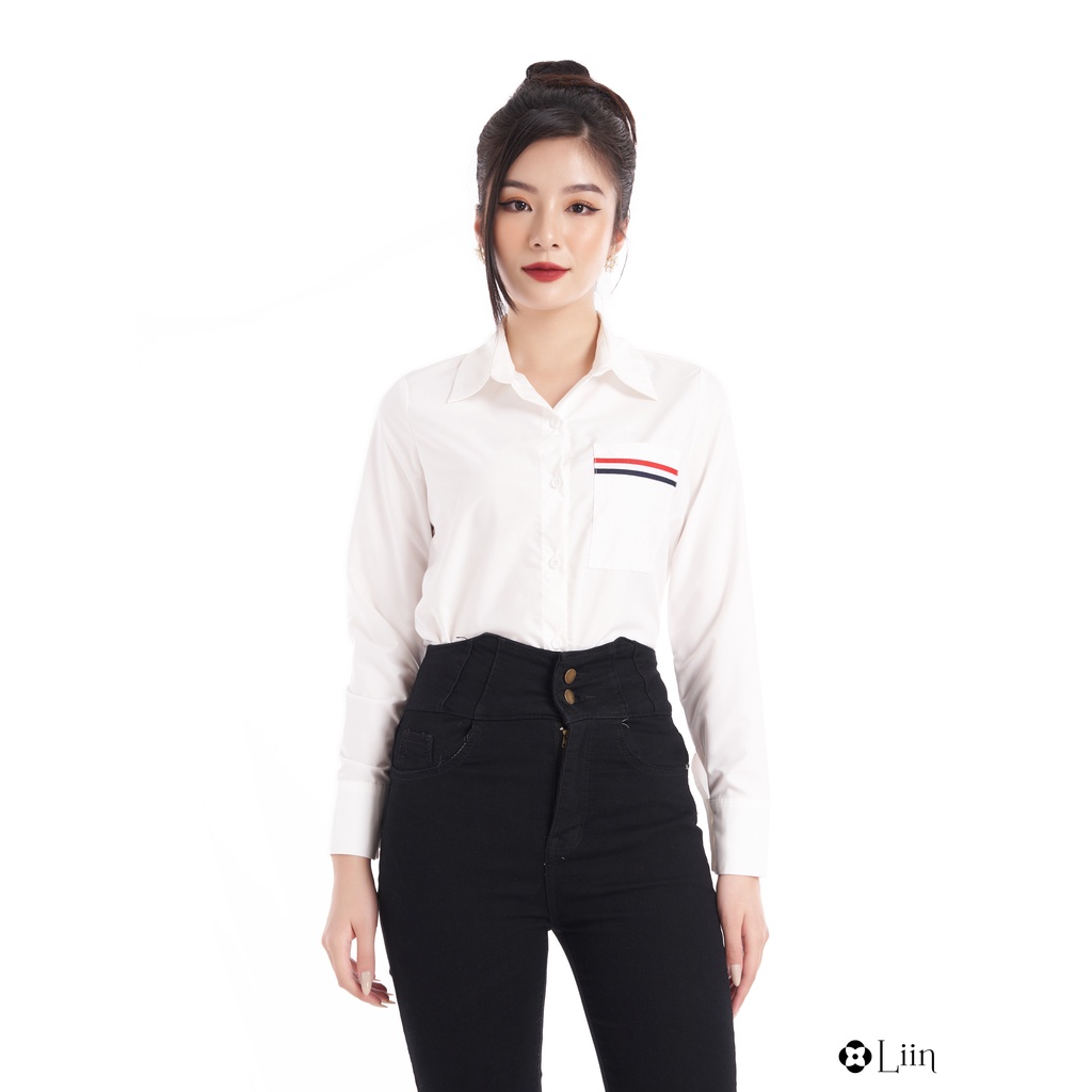 Áo sơ mi nữ linbi màu trắng form công sở trẻ trung kèm túi phối viền thanh lịch liin clothing SM4114