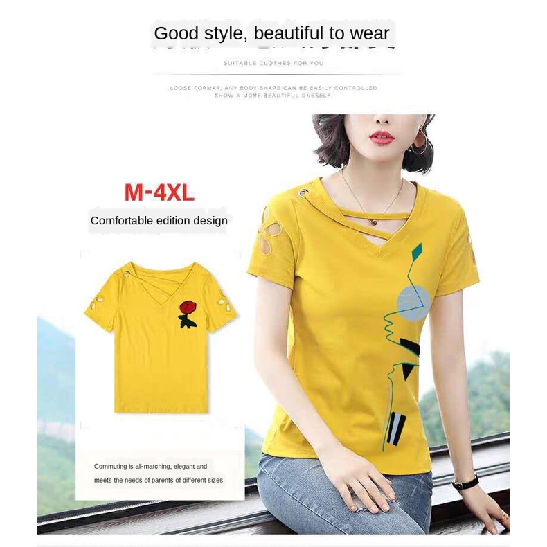 Áo Thun Cotton Tay Ngắn Cổ Chữ V Màu Trơn Thiết Kế Khoét Rỗng Thời Trang Mùa Hè Hàng Mới 2020