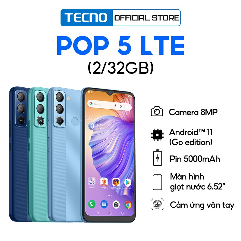 Điện thoại Tecno POP 5 LTE - 2GB +32GB - Màn hình 6.52 inch - Pin 5000 mAH