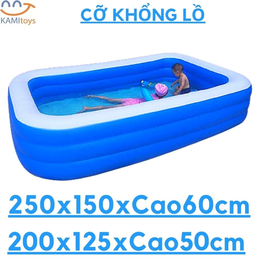 Phao hồ bơi cho bé cỡ lớn khổng lồ hình chữ nhật cao 3 tầng  kiểu bể bơi bơm hơi gấp gọn