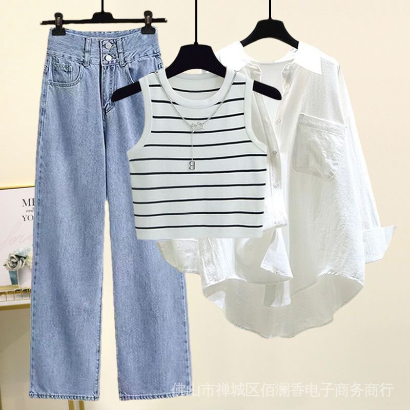 Bộ Áo Quần Jeans Ba Món Chống Nắng Mùa Hè Kích Thước Lớn Phong Cách Phương Tây Mới 2022 Cho Nữ
