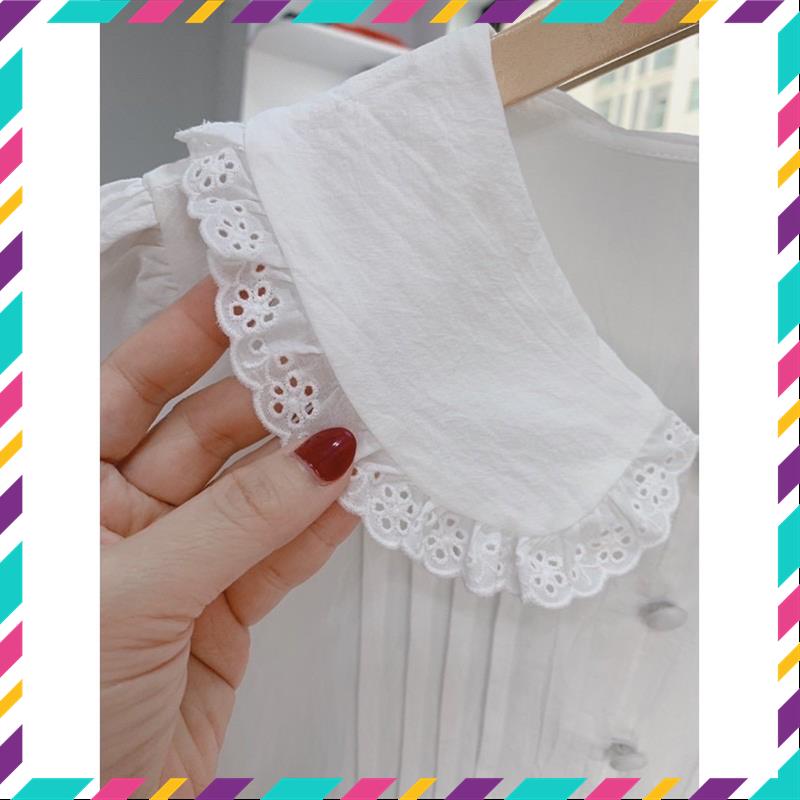 Sơ mi trắng cộc tay cổ sen thêu sơ mi tiểu thư tay ngắn MSP47512 | BigBuy360 - bigbuy360.vn