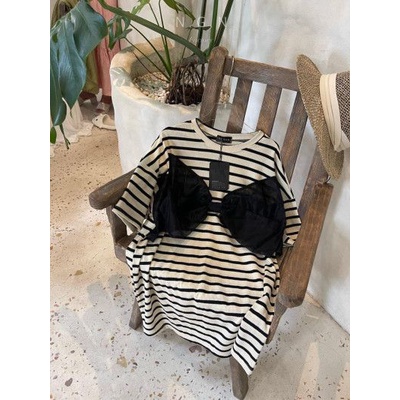 Váy phông kẻ nơ phối đen tiểu thư xinh