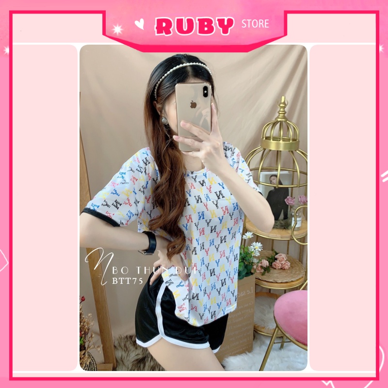 Đồ bộ nữ mặc nhà kiểu dáng thể thao Free Size Dưới 47KG chất thun mềm mịn ❤ Rubystorevn