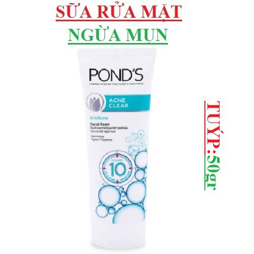 Sữa rửa mặt trắng da tinh khiết Pond's pure white; ngăn ngừa mụn acne clear tuýp 50g