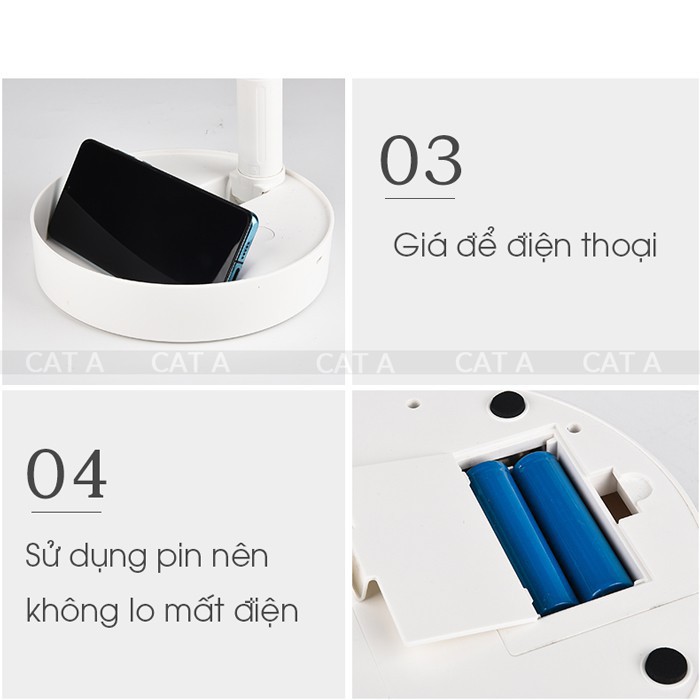 Quạt tích điện mini, quạt mini để bàn, quạt sạc USB mini tiện lợi JH2058 - Kích thước nhỏ gọn, có đèn 2IN1