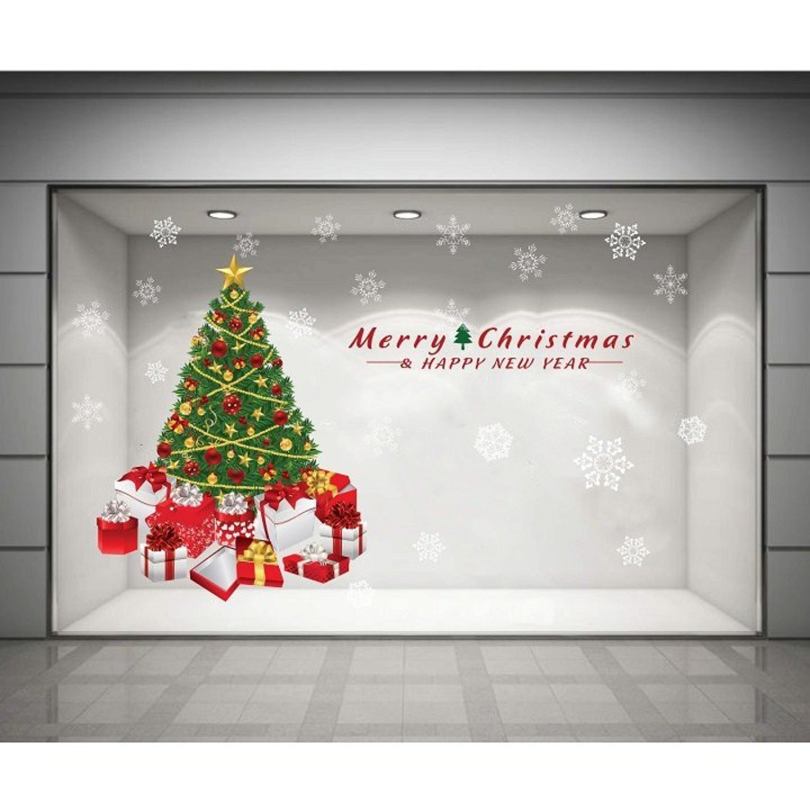 Decal Dán Tường Cây Thông Noel Xanh - Mẫu decal trang trí trên cửa kính có keo sẵn dễ dán TPHCM