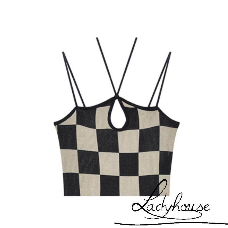 Áo Croptop Hai Dây Họa Tiết Caro Gợi Cảm Cho Nữ