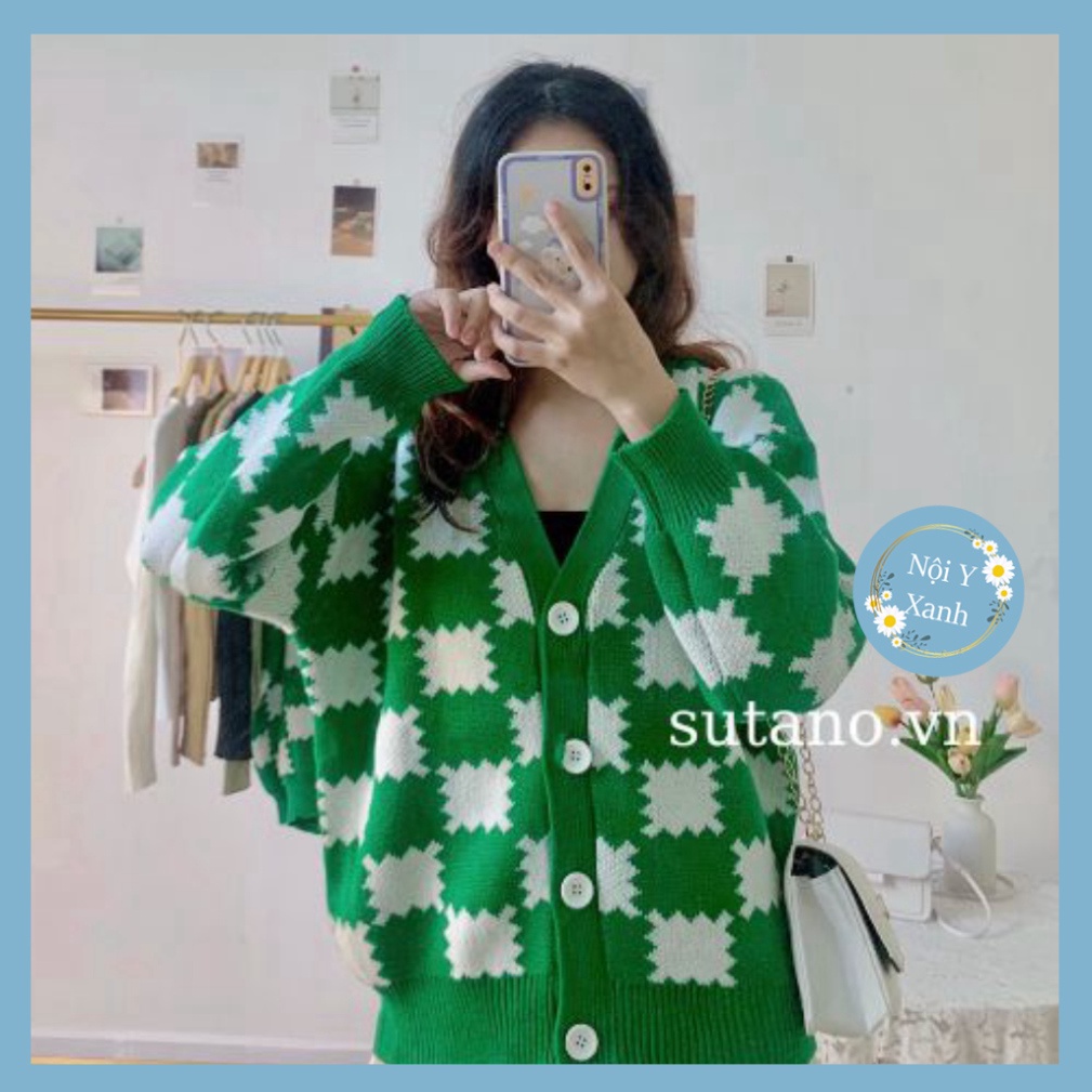 áo khoác len cardigan nữ dáng thon cao thiết kế caro sọc to màu xanh da trời lạ thường phong thái A165 noiyxanh hot tren