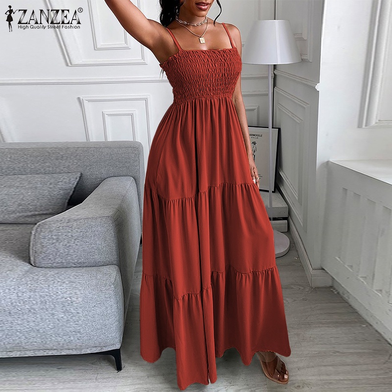 Đầm 2 dây ZANZEA dáng rộng phong cách Châu Âu thời trang cho nữ