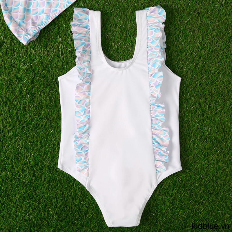 Children's Swimsuit With Swim Cap 1-6T Sleeveless Princess Beachwear Cute Toddler Girls Ruffled Swimsuits Summer One-Piece