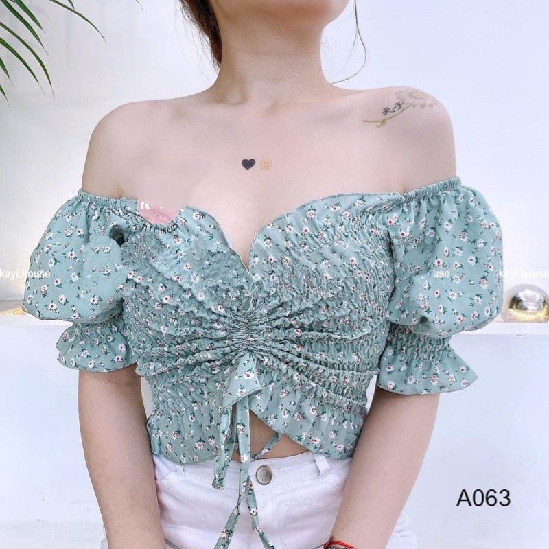 Áo Croptop Hoạ Tiết Hoa Nhí Rút Ngực Ngắn Tay UlzzangTuyết's House