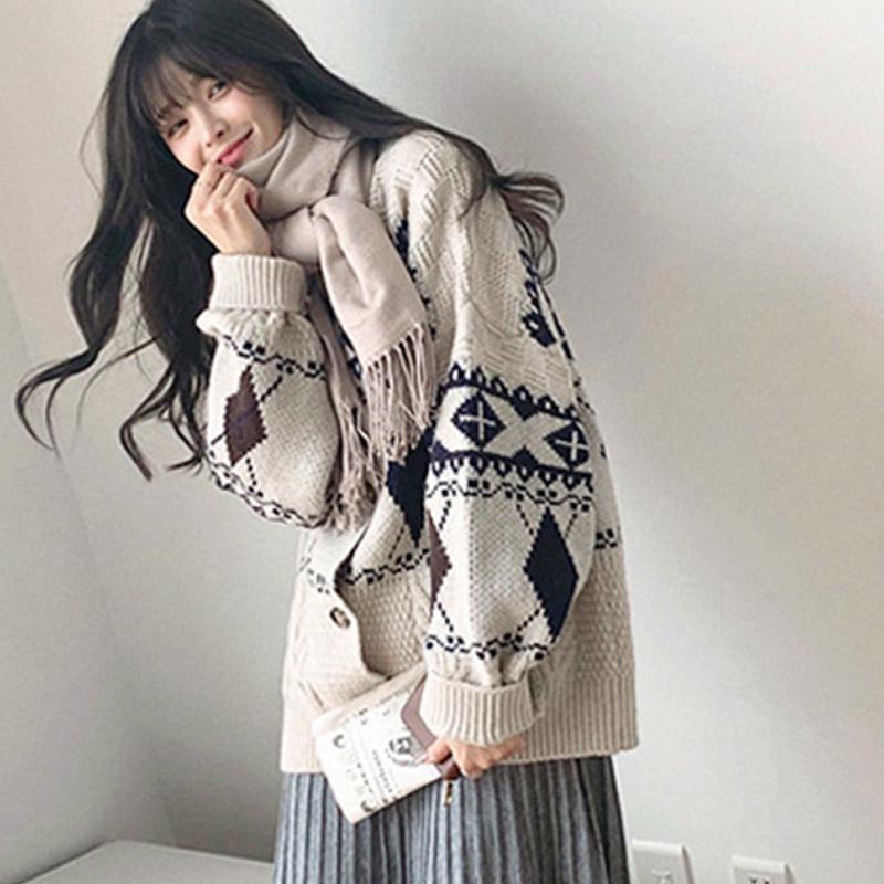 Áo len Cardigan nữ họa tiết phối màu nâu đen phong cách thời trang cá tính dành cho nữ | BigBuy360 - bigbuy360.vn