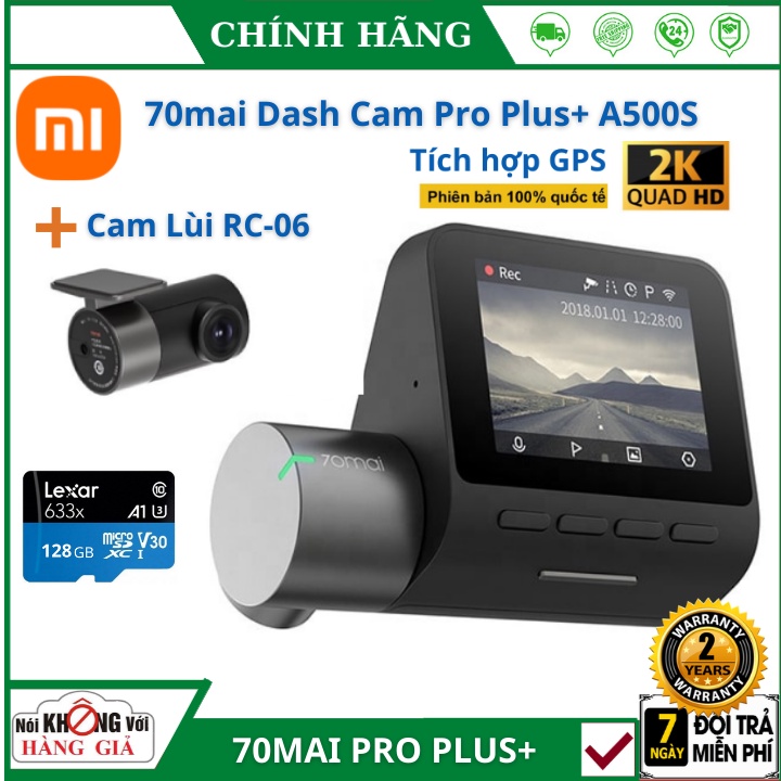 Camera hành trình 70mai Dash Cam Pro Plus A500s + Cam Lùi - Bản quốc tế - Bảo hành 2 năm