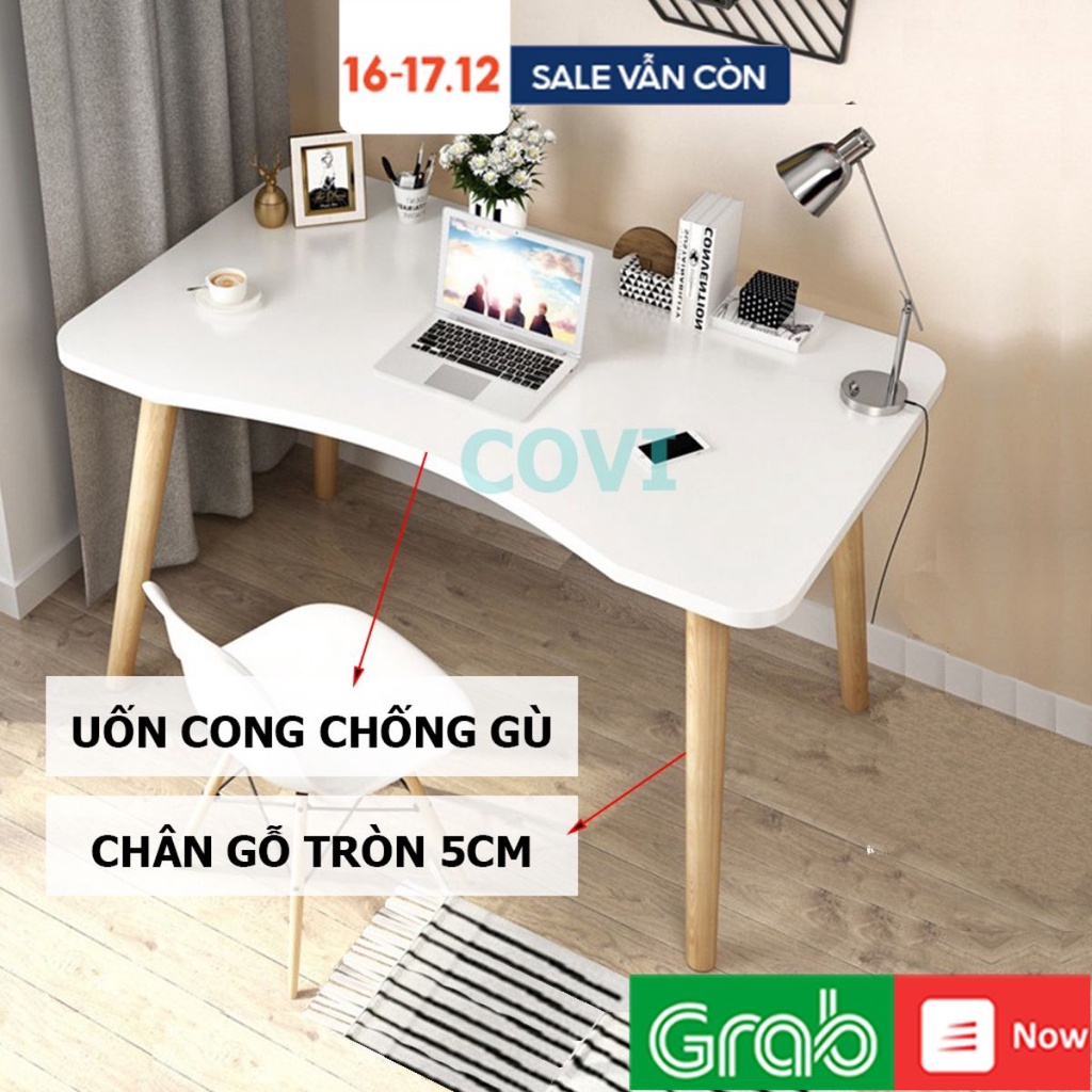 Bàn làm việc chân gỗ mặt cong chống gù, kiểu dáng hiện đại dùng làm việc hoặc học tập BLVG08