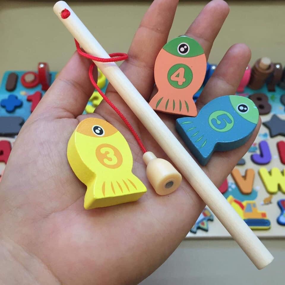 Bảng số, chữ, hình, câu cá nhiều dòng - bảng số gỗ thông minh LENGKENG đa năng cho bé