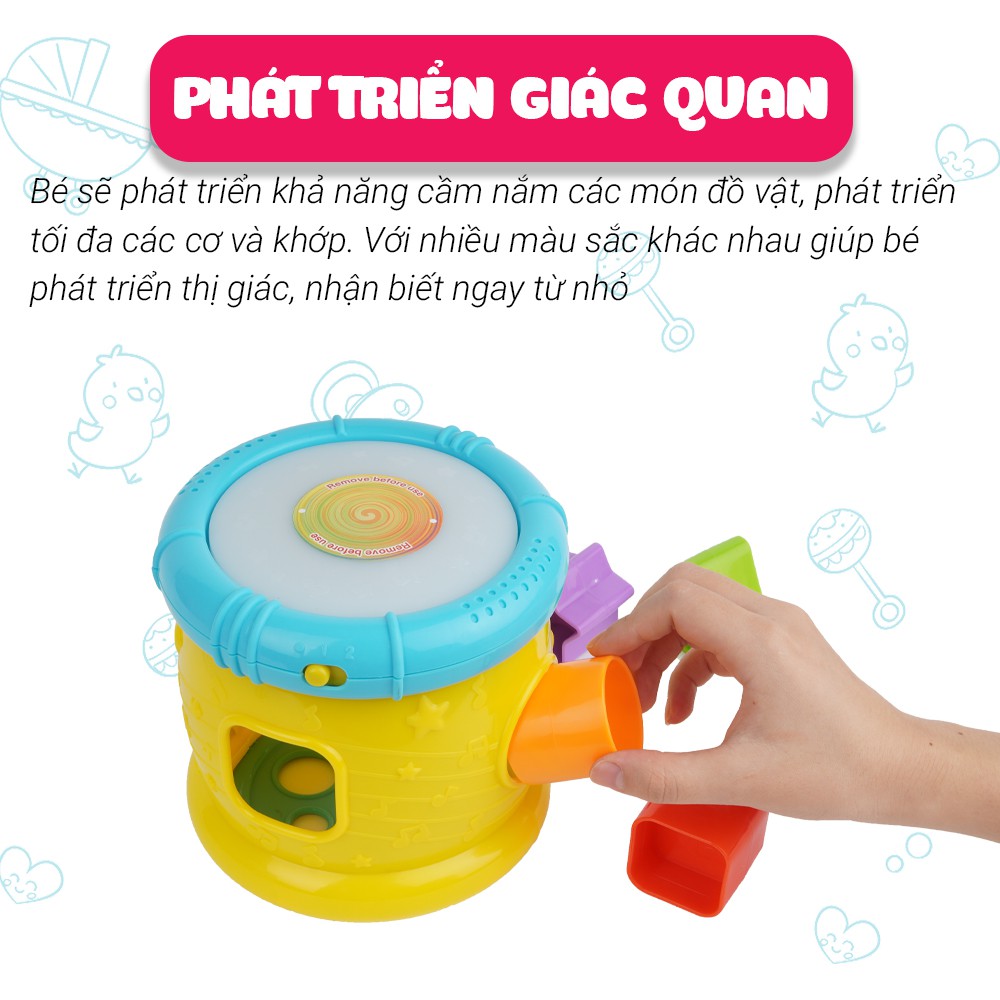 Trống đồ chơi xếp hình khối Winfun 0748, đồ chơi phát triển giác quan cho bé tập làm quen với chữ cái & số đếm tiếng anh