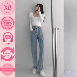 QUẦN SUONG ỐNG RỘNG JEANS CẠP CHÉO HÀNG CAO CẤP
