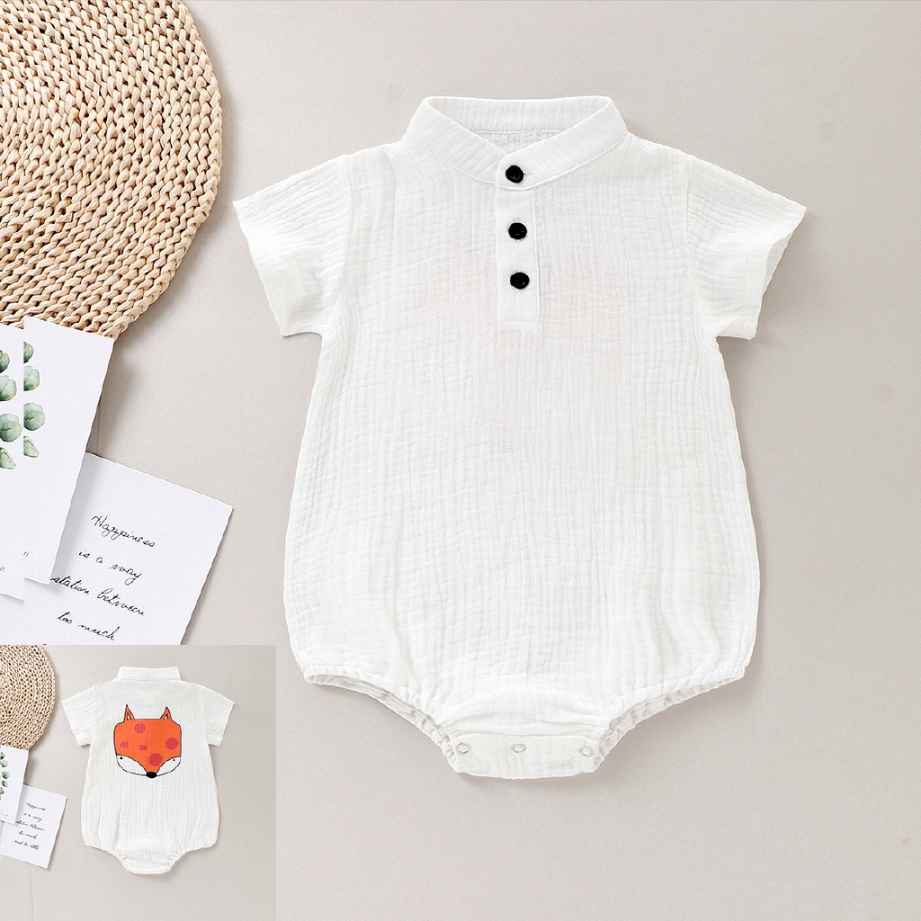 Áo Liền Quần Ngắn Tay Chất Liệu Cotton In Hình Hoạt Hình Dành Cho Bé Trai 0-18 Tháng Tuổi