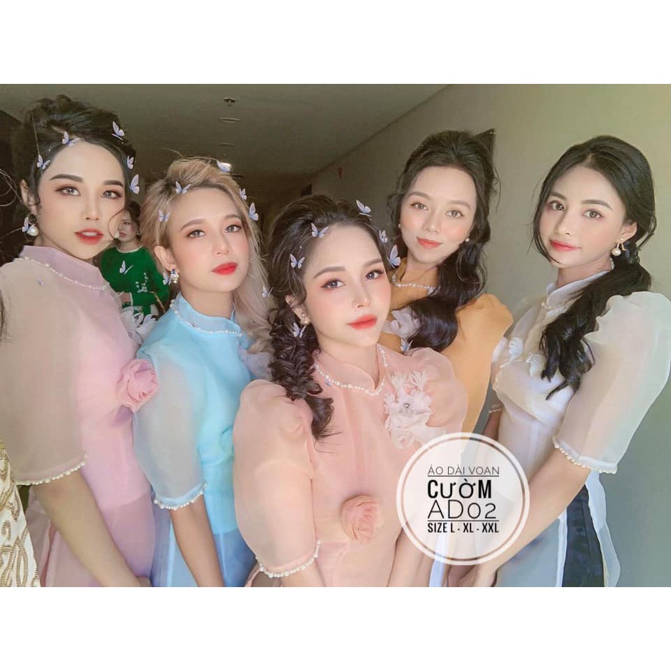 Áo dài voan Tết bigsize tay ngắn 4 màu size 55-90kg