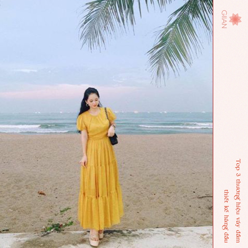 Váy xòe tầng dáng dài chất tơ hàn mỏng nhẹ, có lớp lót  VA0118 thiết kế Giian