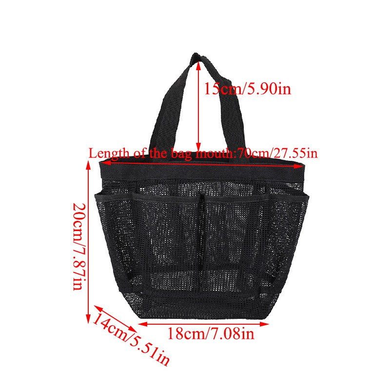 Portable Mesh Shower Bath Toiletry Organizer 9 Storage Pockets Tote Hand Bag