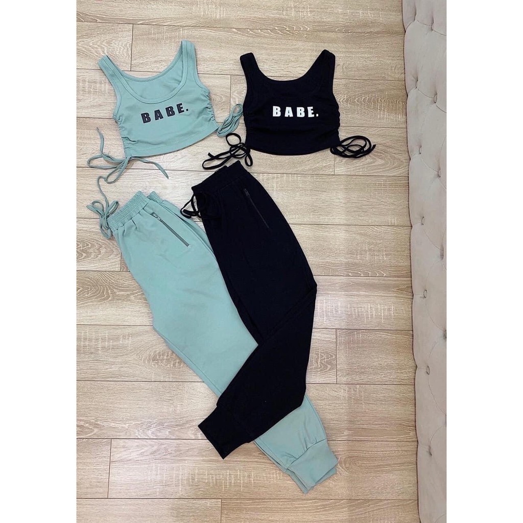Set bộ áo ba lỗ rút babe quần dài bo ống xinh