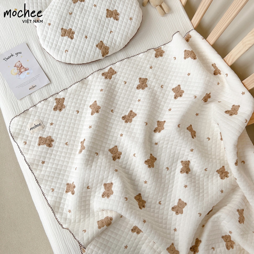 Set Mochee lụa trần bông Gấu chăn - gối - gối ôm - gối chặn - ủ choàng
