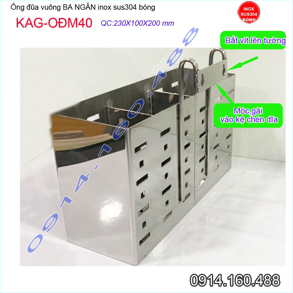 Ống đũa vuông SUS304 Nhật KAG-ODM40, Ống đựng đũa 3 inox dập khuôn cao cấp thiết kế đẹp sang trọng tinh tế từng chi tiết