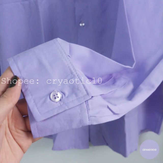 Áo sơ mi tím môn tay dài trơn basic unisex