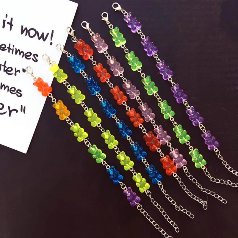 Vòng tay chuỗi hạt hình gấu trong suốt màu cầu vồng cho nữ