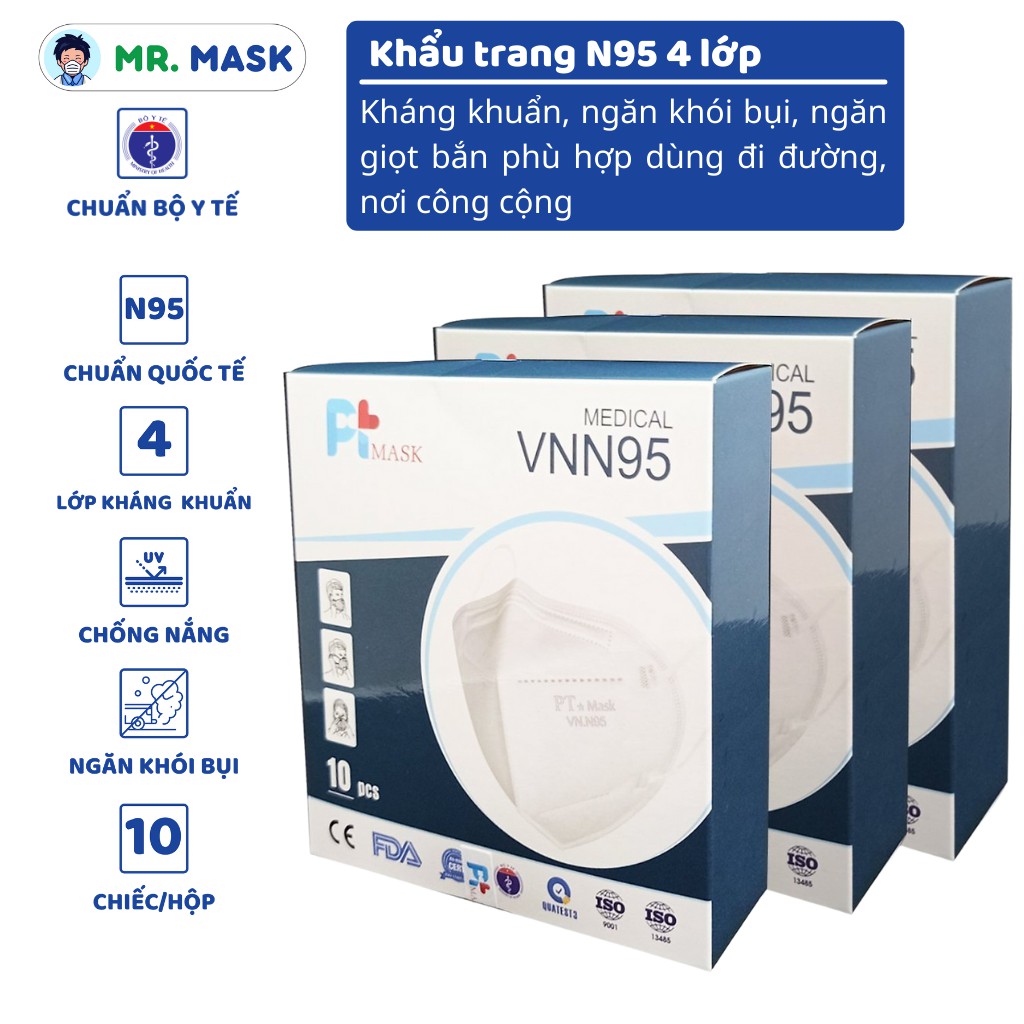 Thùng Khẩu Trang Y Tế N95 Chính Hãng Phương Tuyến, Kháng Khuẩn, Ngăn 95% Bụi Mịn PM 2.5, 10 Cái/Hộp