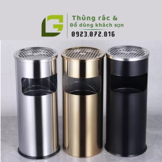 Thùng rác gạt tàn dạng tròn màu đen/bạc/vàng