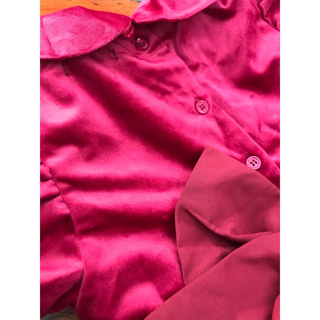 Váy Next đỏ tay bồng cổ sen đính nơ sau