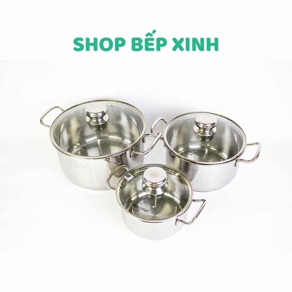 Bộ nồi Fivestar inox 430 nắp kính 3 đáy dùng được mọi bếp - nồi inox bếp từ cao cấp