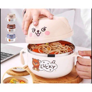 Bát úp mì lõi inox 900ml giữ nhiệt có quai cầm tiện dụng nắp đậy an toàn thực phẩm | BigBuy360 - bigbuy360.vn