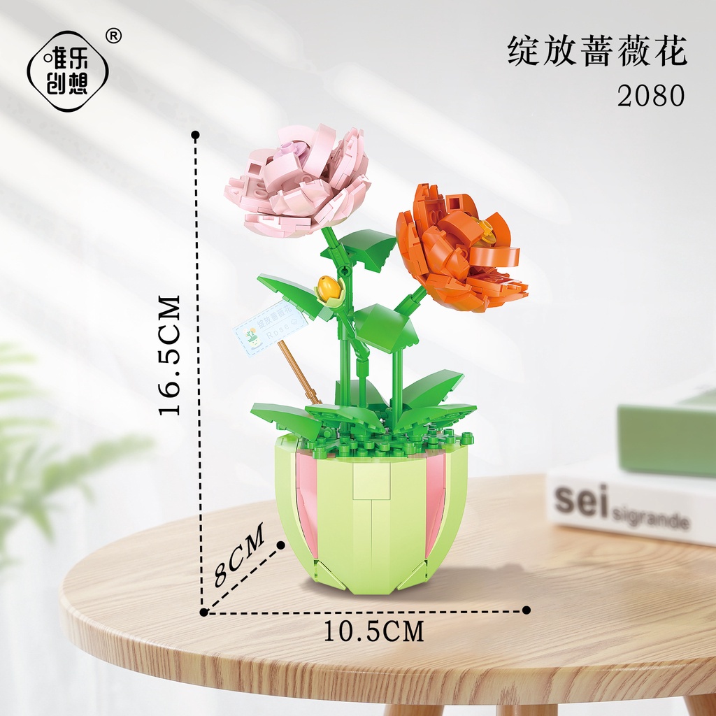 Khối lắp ráp xếp hình LEQIAZHIXING kiểu chậu hoa sen xương rồng