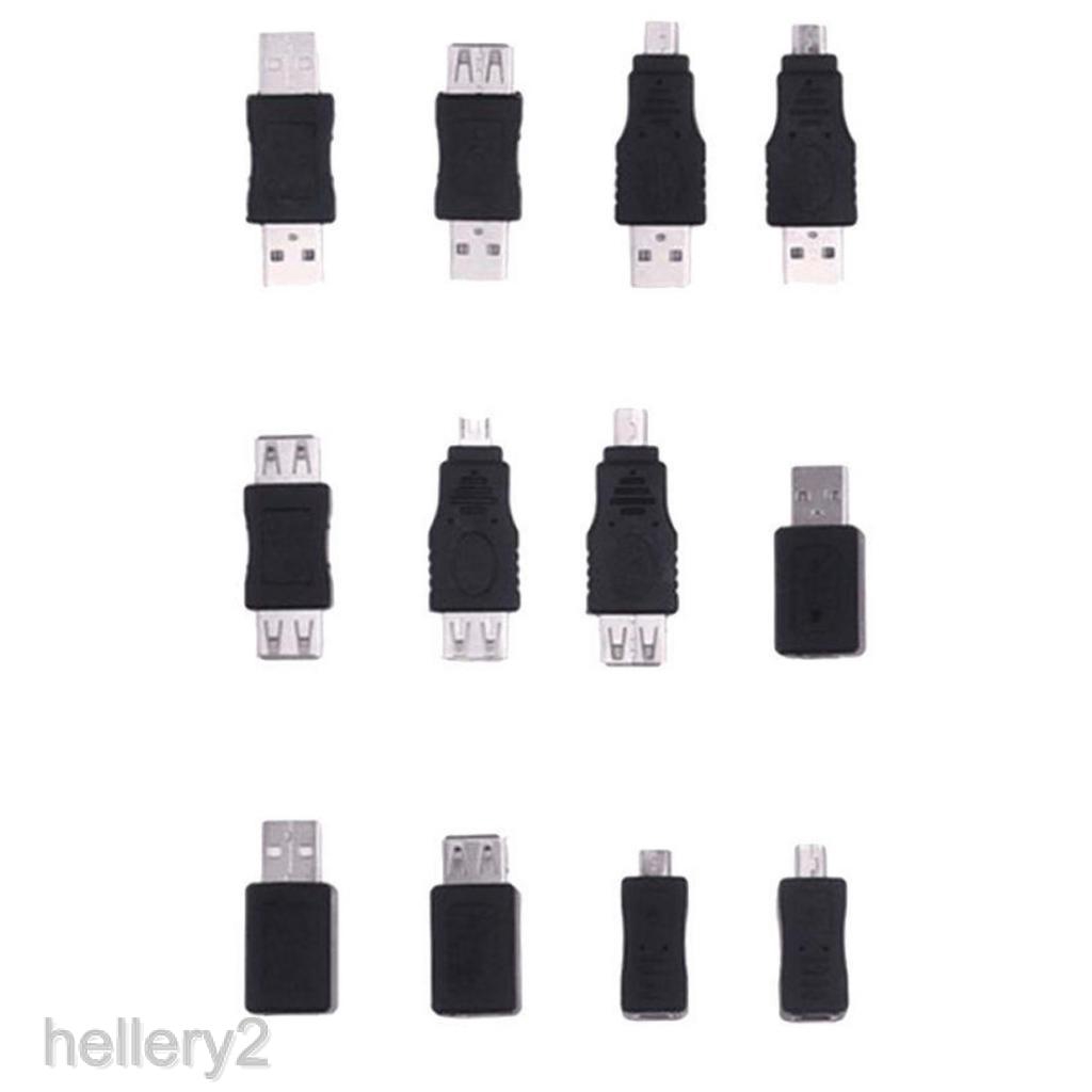 [HELLERY2] 12pcs Adapters Kit 12 in 1 OTG USB2.0 Male to Female Micro USB Mini USB