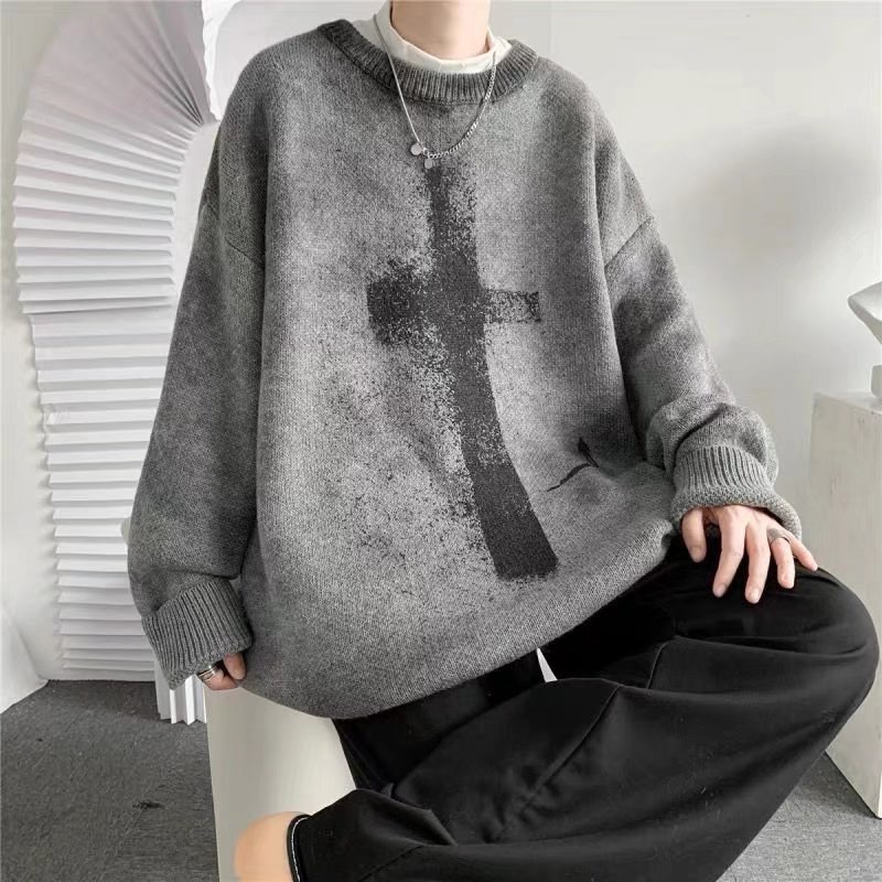 Áo sweater cổ tròn dáng rộng phong cách Âu Mỹ thời trang thu đông cho nam