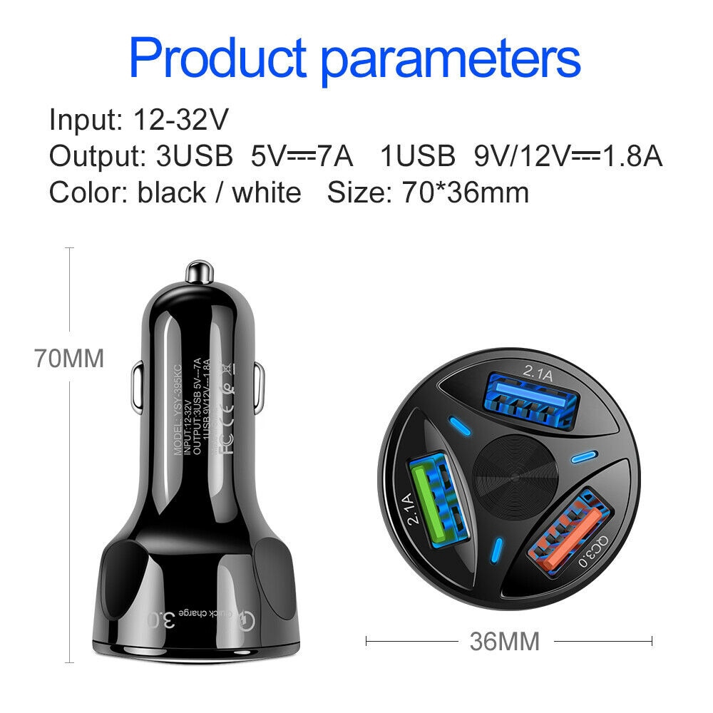 3 Port USB Car Charger Triple Ports 2.1A Charging Device For Vehicle