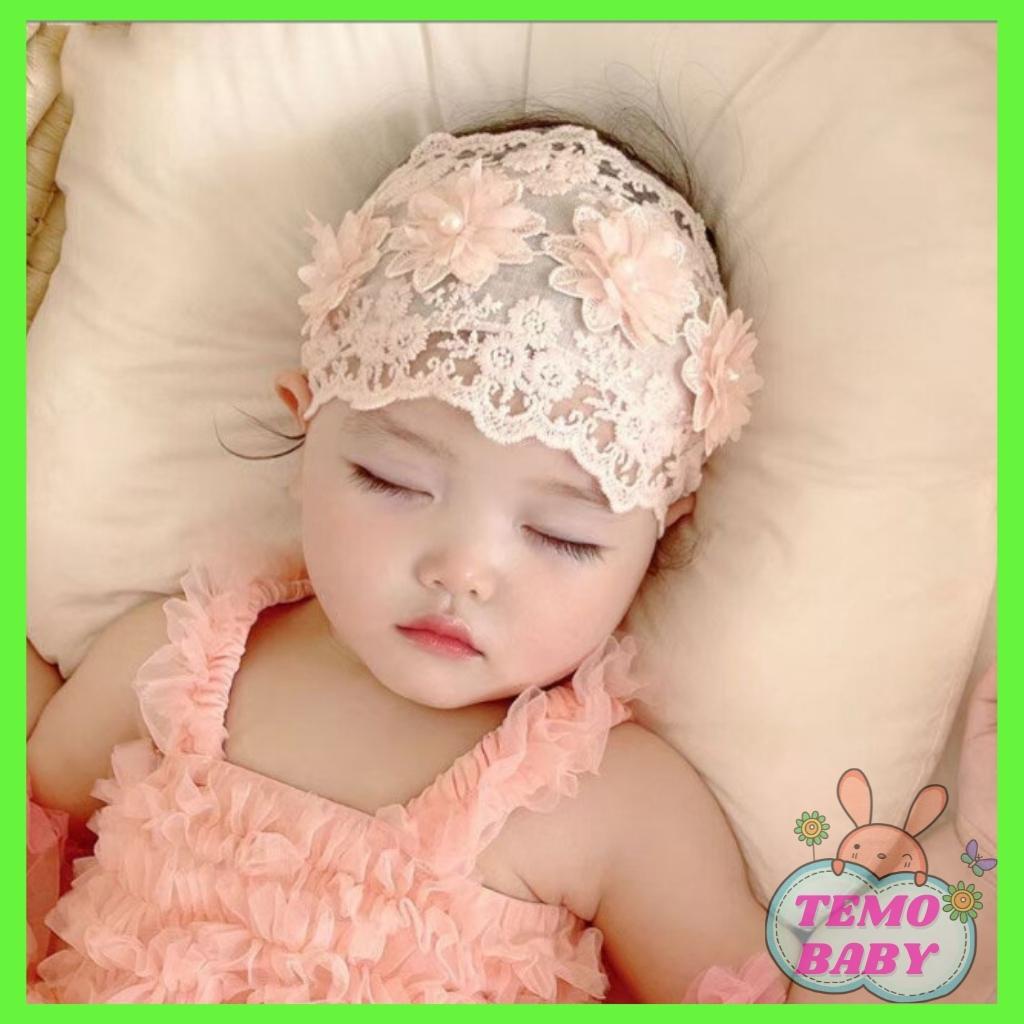 Băng đô turban cho bé vải ren mềm đính hoa xinh xắn đáng yêu BD72 Temo baby