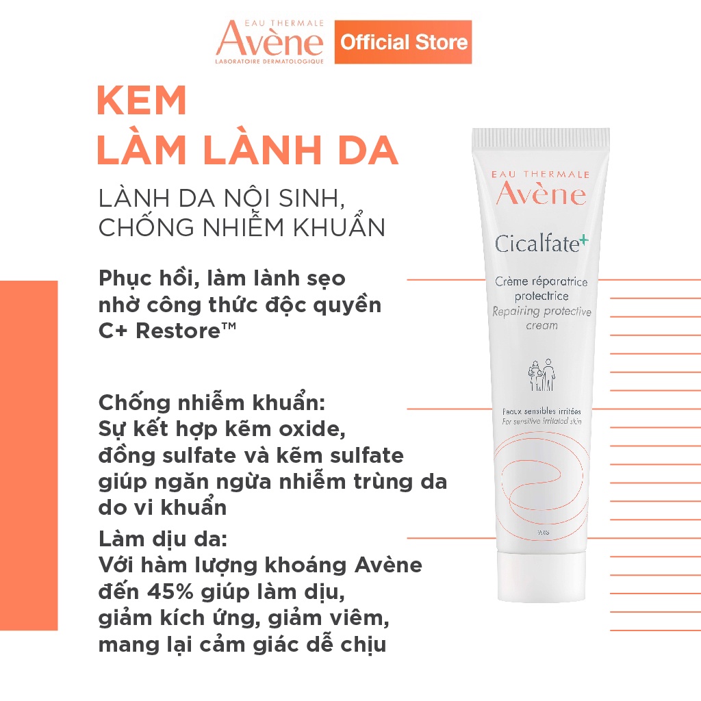 Kem làm lành da nội sinh, ngăn ngừa nhiễm khuẩn AVÈNE CICALFATE+ 40ml