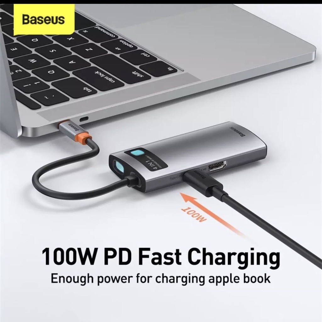 Bộ chuyển đổi hub baseus 4 in 1 typec to hdmi 4k usb 3.0 usb 2.0 pd 100w cho laptop macbook chính hãng baseus