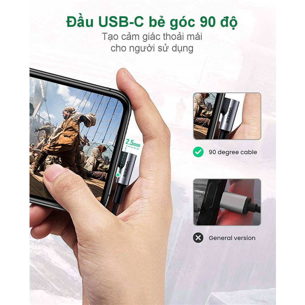 Dây giắc chuyển đổi cổng USB type C đầu vuông góc sang giắc cắm 3.5mm cao cấp UGREEN AV167 80723