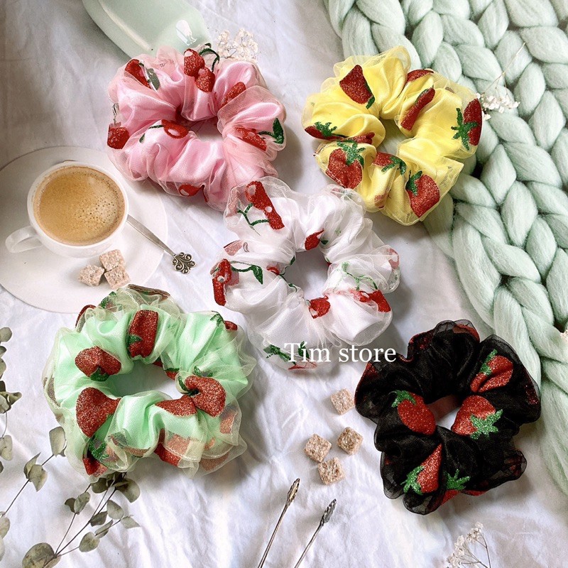 {Ảnh thật} SCRUNCHIES DÂU Chery KIM TUYẾN, LIMITED 2 LỚP, CỘT TÓC VẢI THỜI TRANG HOT