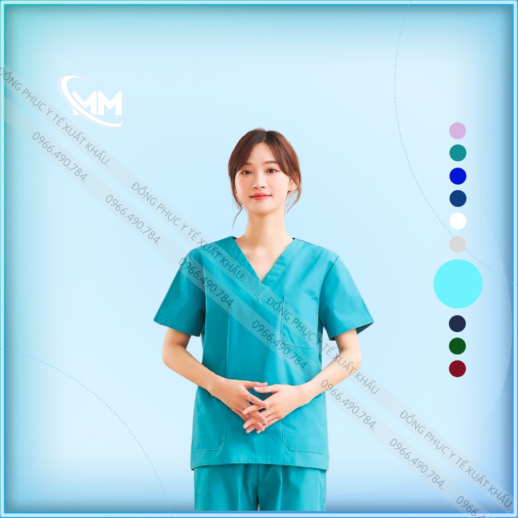 Bộ Scrubs Bác Sĩ Cổ Tim, Đồng Phục Y Tế Cao Cấp