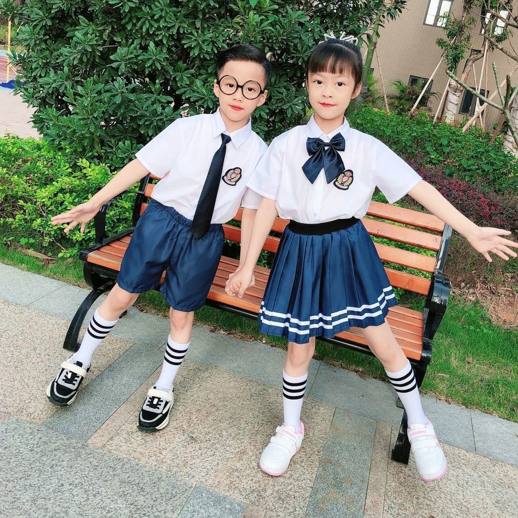 Bộ Đồng Phục Vải Cotton Thời Trang Mùa Hè 2022 Cho Bé Gái Tiểu Học