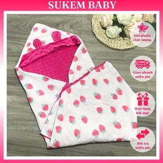 Chăn ủ đa năng có mũ tai gấu chất liệu sợi tre nhăn lót nhung mịn cao cấp (kích thước 80*80cm)